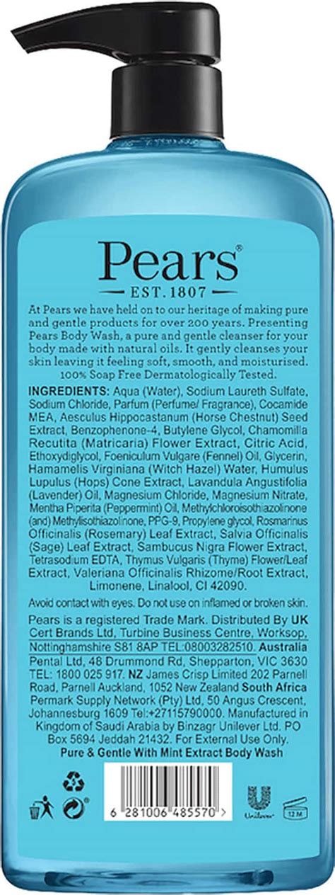 Buy PEARS PURE & GENTLE MINT EXTRACTS BODY WASH,100% SOAP FREE, 750ML ...