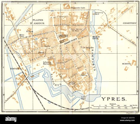 BELGIUM: Ypres. Town city ville plan carte map, 1924 Stock Photo - Alamy
