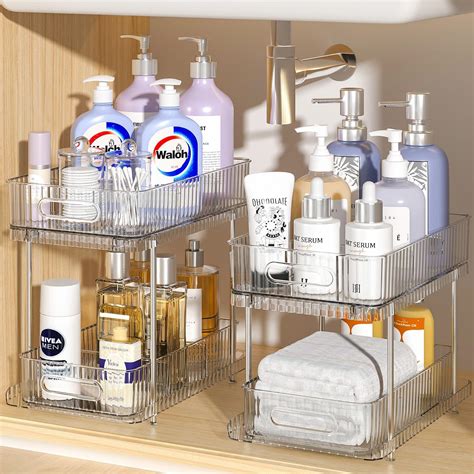 Amazon.com: Delamu 2 Sets of 2-Tier Multi-Purpose Bathroom Under Sink ...