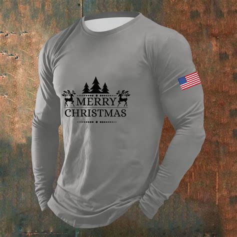 Obersheen Men Long Sleeve Christmas Graphic Tee Shirts Top Casual ...