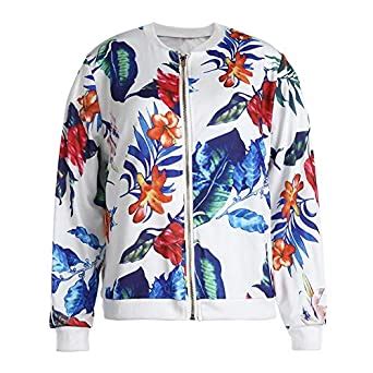 Buy 1989Candy Vintage Women Floral Print Zipper Bomber Jacket Long ...