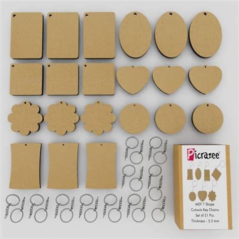 PICRAZEE DIY Wooden Plain MDF Key Chains for Wood Sheet Art &Craft ...