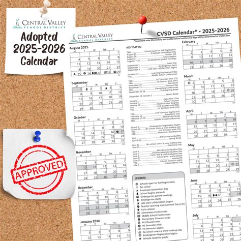 Adopted 2025-2026 District Calendar | Central Valley High School