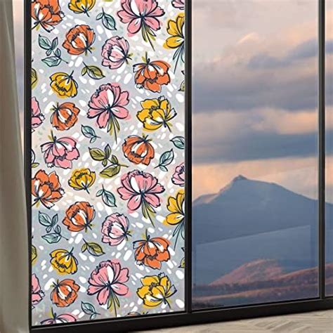 Buy CVANU Privacy Window Film Printed Blue Flower Window Frosting Film ...