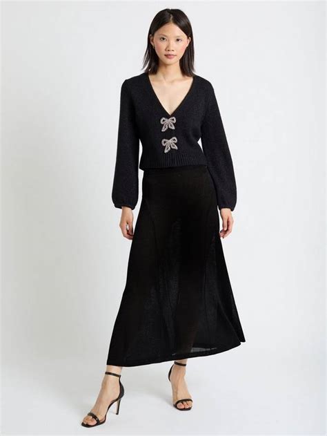 Chinti & Parker Crystal Bow Front Wool Rich Cardigan, Black