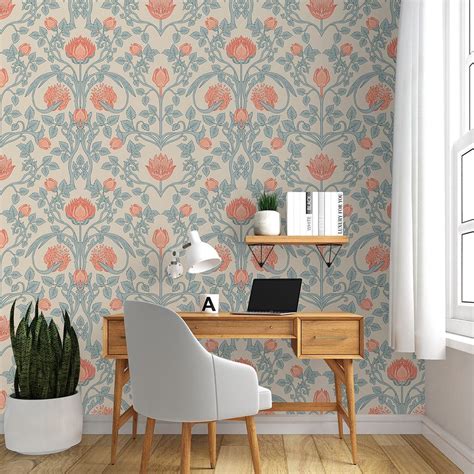 Red and Green Floral Vintage Wallpaper for Luxurious Living Rooms ...