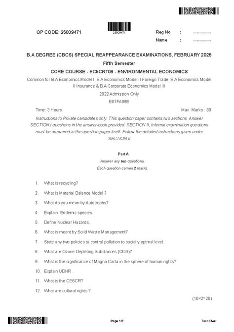 EC5CRT09 - Environmental Economics Reappear Exam QP - Feb 2025 - Studocu