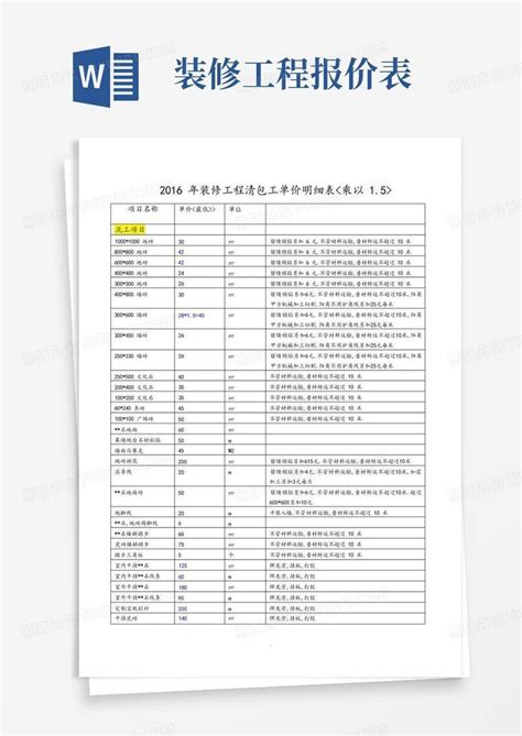 桩基报价明细表（桩基清包工价格汇总）