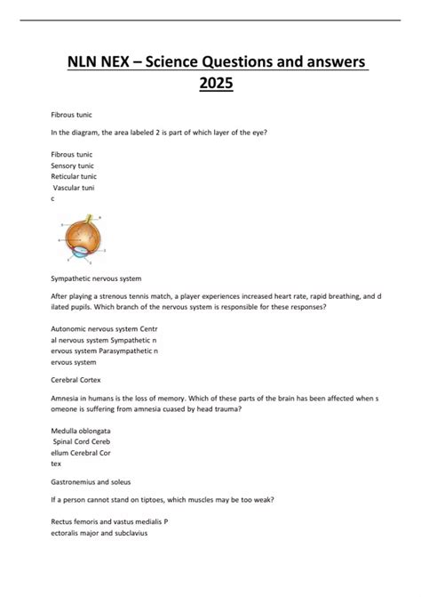 NLN NEX – Science Questions and answers 2025 - NLN NEX - Stuvia US