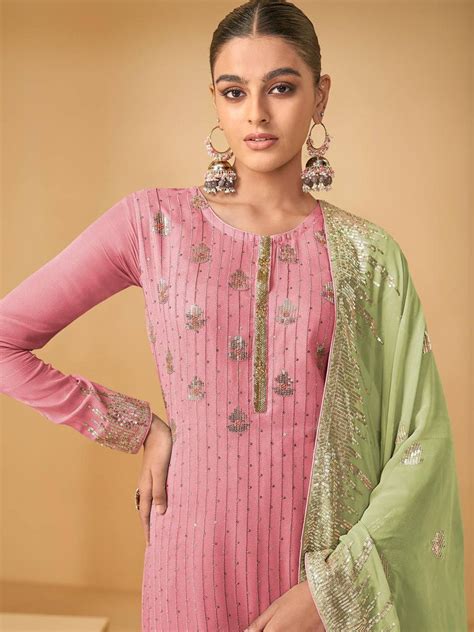 Pink Embroidered Georgette Pakistani Suit - Clothsvilla