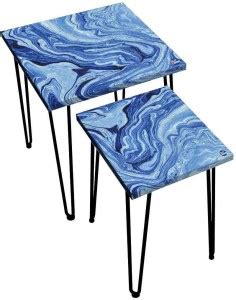 Nutcase Blue Digital Print Marble Metal Nesting Table Price in India ...