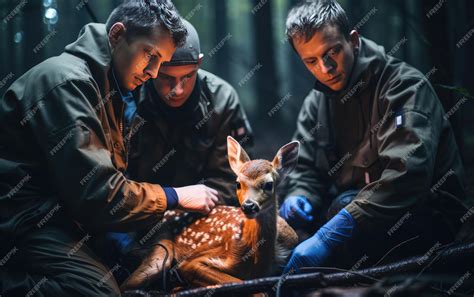 Premium AI Image | Heartwarming Rescue Rescuers Tend to Wounded Deer