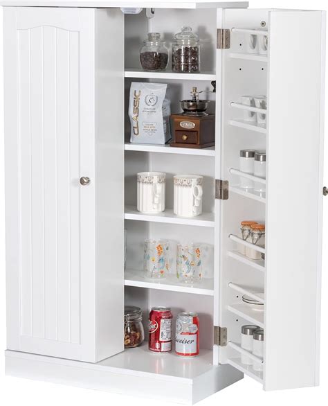 LOKO White Pantry Cabinet, Multifunctional Floor Storage Cabinet with ...