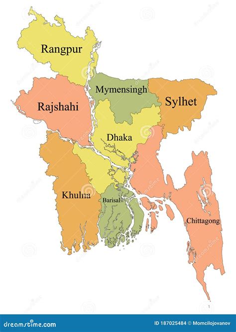 Divisions Map of Bangladesh Stock Vector - Illustration of governorates ...