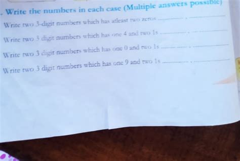 Write the numbers in each case (Multiple answers possible) Write two 3 -d..