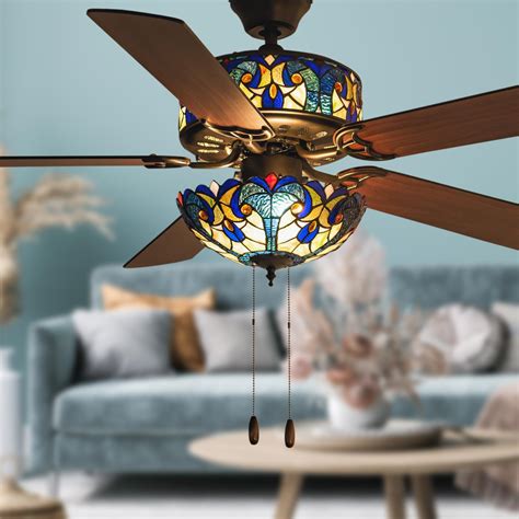 RIVER OF GOODS 52 Inch LED Stained Glass Ceiling Fan With Remote ...