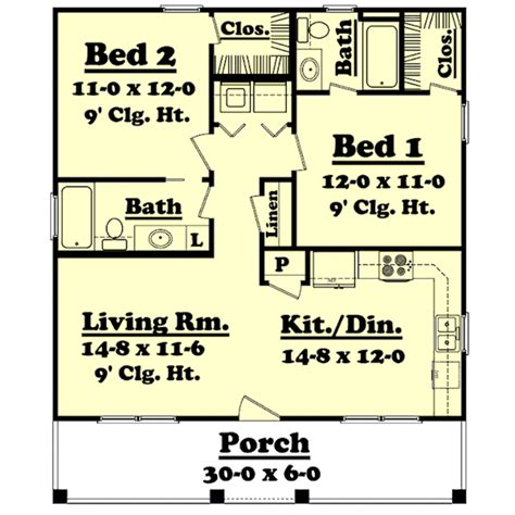 900 Sq Ft House Plans 2 Bedroom 2 Bath Cottage Style House Plan ...