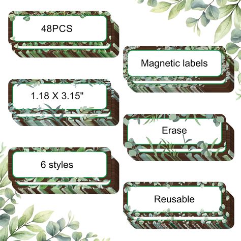 Kanayu 48 Pcs Eucalyptus Magnetic Dry Erase Labels Reusable Magnetic ...