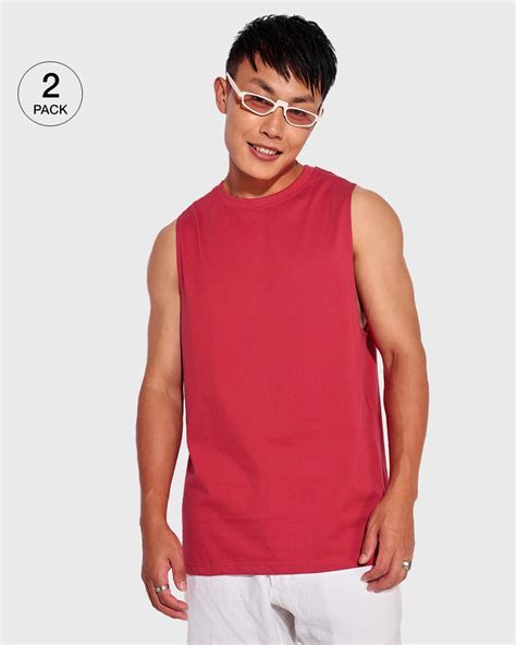 Buy Pack of 2 Men's Red Deep Armhole Oversized Vest Online in India at ...