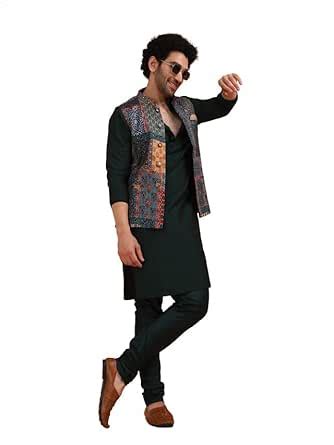 Buy KISAH Men's Printed Regular Kurta Jacket Churidar Set (KA-0868-5411 ...
