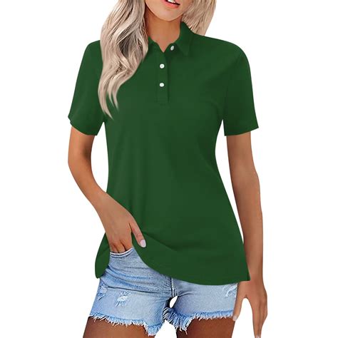 TQWQT Womens Dark Green Golf Polo Shirts Collared Short Sleeve T Shirt ...