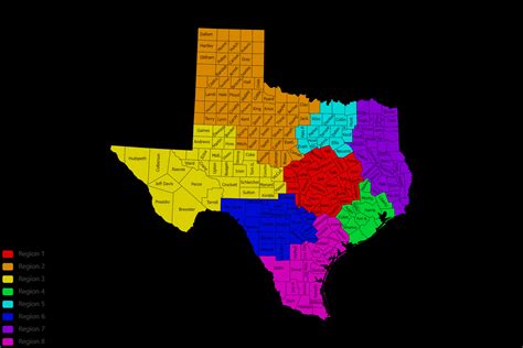 Texas County Region Map Texas State County Map Stock Illustration