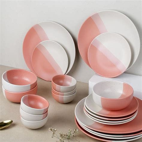 The Earth Store Handcrafted TT Pink Matte Ceramic Dinner Set, 21 Pieces ...