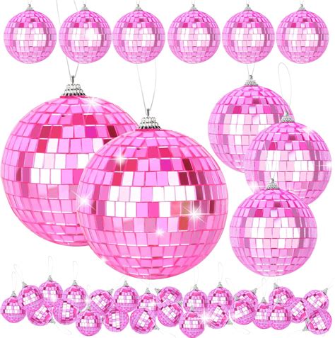 Amazon.com: 41 Pcs Small Pink Mirror Ball, Hanging Disco Ball Ornaments ...