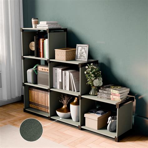 Multipurpose Fabric storage organizer Portable Bookshelf Space-Saving 6 ...