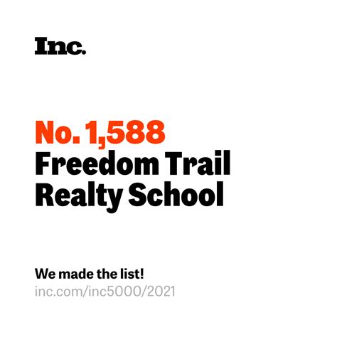 Freedom Trail Realty School is a 2021 Inc. 5000 honoree