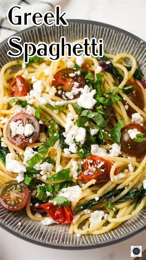 Greek Spaghetti with Cherry Tomatoes and Feta Cheese