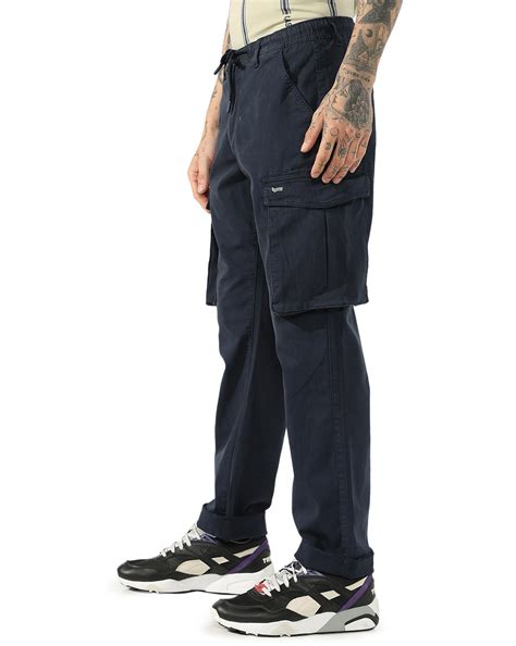 Navy Blue Mid-Rise Cargo Trousers