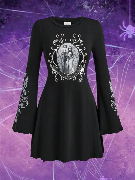 Corpse Bride X SHEIN Fall And Winter Halloween Skater Dress, Black ...
