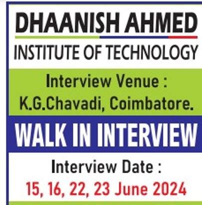 DHAANISH AHMED INSTITUTE OF TECHNOLOGY COIMBATORE JOBS WALK IN ...