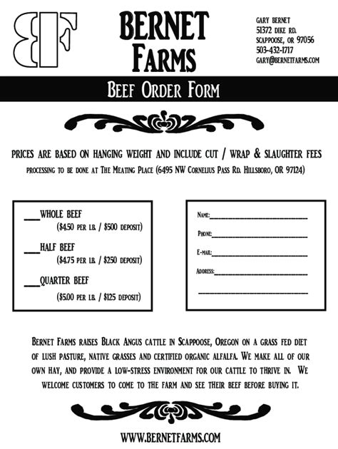 Image result for Beef Processing Order Form