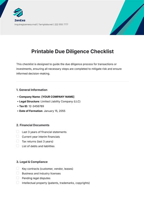 Free Printable Due Diligence Checklist Template to Edit Online