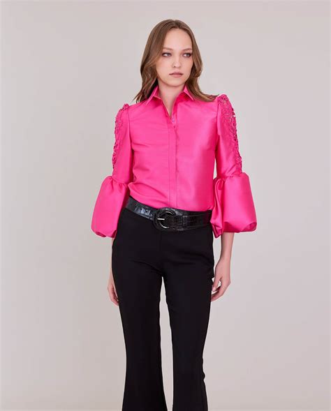 MARQUISE Pink Designer Shirt with Bold Balloon Sleeve | ANNE FONTAINE