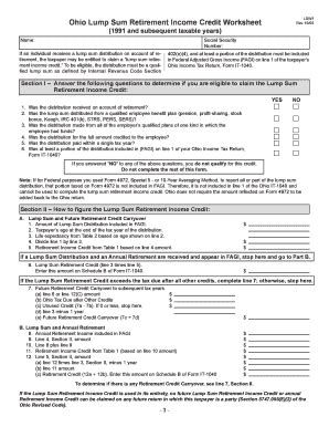 Fillable Online 1991 and Subsequent Ohio Individual Income Tax Lump Sum ...
