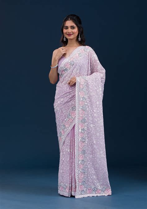 Lavender Zariwork Georgette Saree