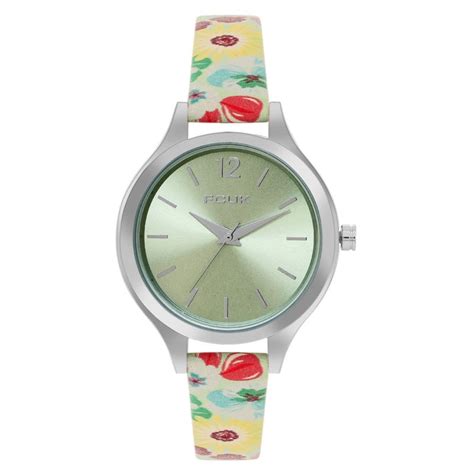 Buy FCUK Women Analogue Watch With Floral Printed Leather Strap ...