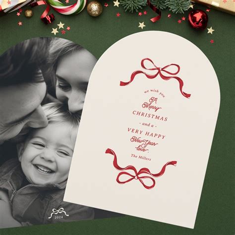 Modern Bows Cream Red Photo christmas arch card | Zazzle in 2025 ...
