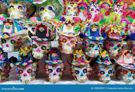 Sugar Skulls Decorated in a Traditional Mexican Market To Celebrate Day ...