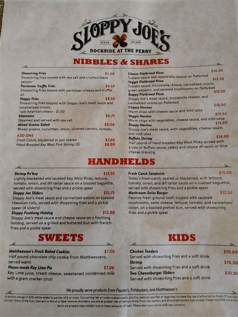 Menu at Sloppy Joe's Dockside pub & bar, Stock Island