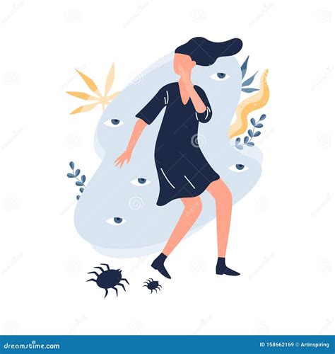 Fear Of Spiders, Arachnophobia Concept. Scared Kid Character Is Afraid ...