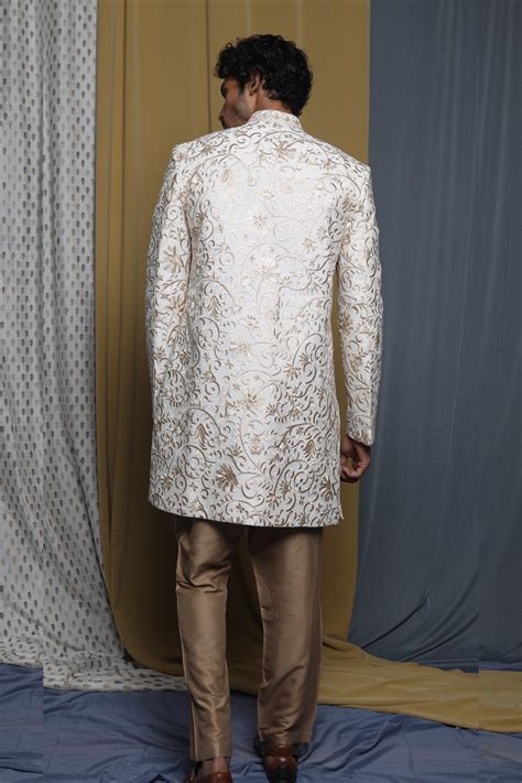 Off-white embroidered short sherwani set – krishnamehtas