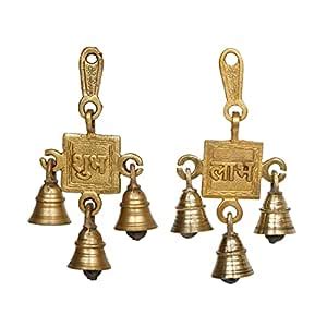 Artvarko Brass Shubh Labh Wall Hanging Bells Set for Festive Temple ...