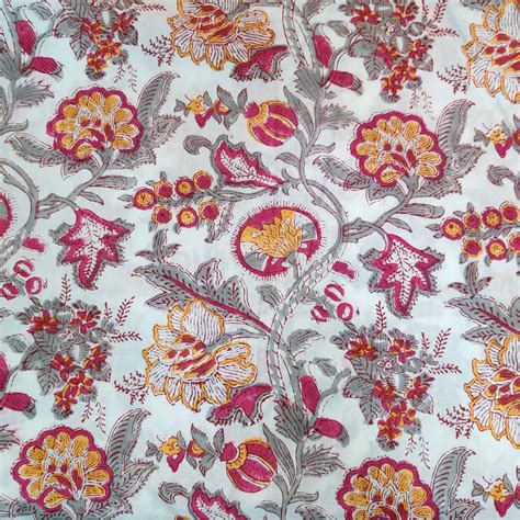 Pure Cotton Jaipuri White With Grey Maroon Mustard Wild Flower Jaal Ha ...