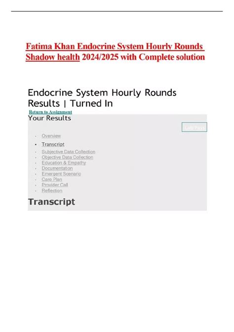 Fatima Khan Endocrine System Hourly Rounds Shadow health 2024/2025 with ...