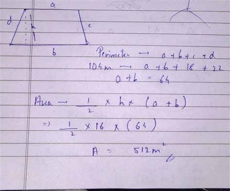The perimeter of trapezium is 104m its non parallel sides are 18m and ...