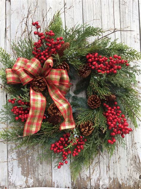Christmas Berry Wreath, Large Christmas Berry Wreath for Door, Outdoor ...